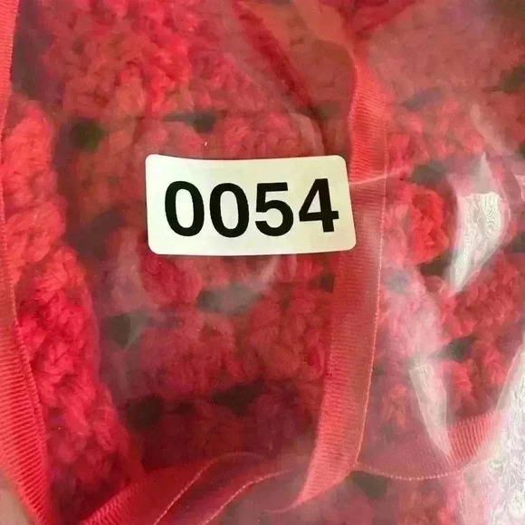 VTG Handmade Women’s M/L Cherry Red Hand Knit Crocheted Cardigan Bow Grannycore - Picture 9 of 9